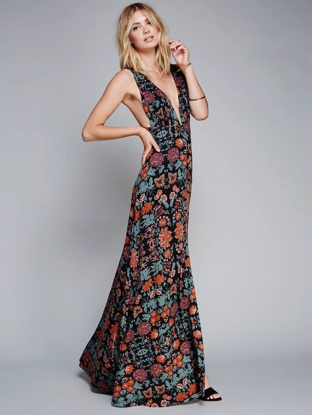 Free People Other Days Strappy Floral Maxi Dress with Button Front